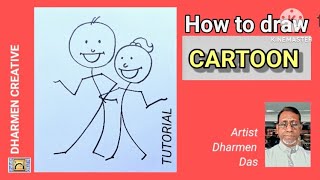 How to draw cartoon in line😆how to draw line cartoon🚀line drawing easyDharmen Creative yt video [upl. by Kolnick]