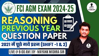 FCI AGM Previous Year Question Paper 2021  Reasoning  FCI AGM Previous Year Question Paper 2024 [upl. by Roana]