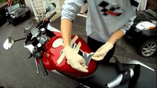 How to install a tank pad on a motorcycle [upl. by Britteny785]