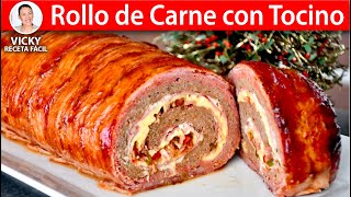 ROLLO DE CARNE CON TOCINO 🎄😋  Vicky Receta Facil [upl. by Thora743]