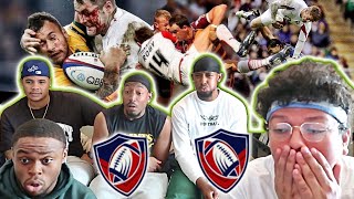 AMERICAN FOOTBALL PLAYERS REACT TO RUGBY BIGGEST HITS [upl. by Ylrrad]