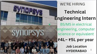 FreshersExperienced Synopsys Internship 2024 Technical Engineering Intern ₹4L– ₹5L per year Hyd [upl. by Idnak]