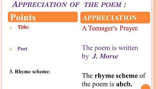 Appreciation of Poem  A Teenagers Prayer 10th STD NEW SYLLABUS [upl. by Stoneman]