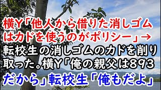 横Y「他人から借りた消しゴムはカドを使うのがポリシー」→転校生の消しゴムのカドを削り取った。横Y「俺の親父は893だから」転校生「俺もだよ」【痛快・スカッとジャパン】 [upl. by Adnylg787]