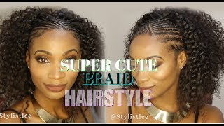 Best Braided HalfUp HalfDown with Sew in Curly Hair Hair Makeover 6 Feat Young Head Beats [upl. by Mata]