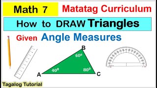 Grade 7 How to draw triangle given its angle measures matatag howtodraw drawtriangle math7 [upl. by Arakahs]