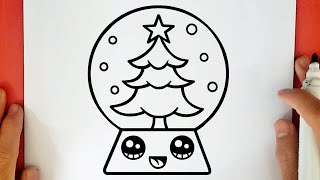 COMO DIBUJAR UN GLOBO DE NIEVE DE NAVIDAD KAWAII [upl. by Whall]