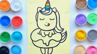 Sand Painting Flying Unicorn Carrying Donuts For Kids and Toddler [upl. by Rad577]