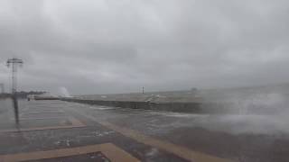 Walking through massive waves on Southsea seafront Storm Erik [upl. by Allrud204]