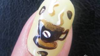 Nail Art Tutorial Coffee Bean Cup Design for Short Nails Do your Own nails at Home DIY [upl. by Ailahs735]