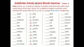 EG2  English Grammar  Indefinite Article aan Words Exercise [upl. by Keegan]