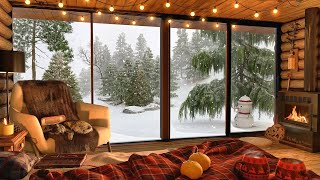 Snow Falling Day in Cozy Winter Cabin Ambience with Fireplace Sound and Relaxing Snowfall [upl. by Eislel]