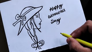 womens day drawing easy step by step  Happy Women day 8march drawing  Vishal Arte [upl. by Stoeber]