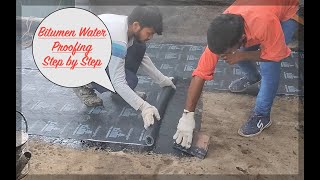 Bitumen Water Proofing Step by Step on terrace I Practical site video waterproofing bitumen [upl. by Noyrb]