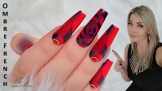 Ombre nail trend Optical illusion ombre nails Ombre french nail art in red and black Ombre Nails [upl. by Nevai]