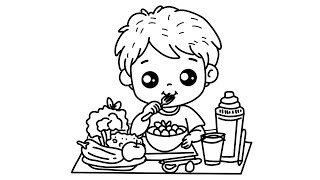 How to draw a boy eating healthy food  easy food eating drawing  Boy eating food drawing [upl. by Caz619]