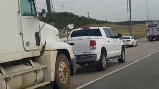 Toyota Tundra Tows 18 Wheeler Down Freeway [upl. by Allicirp]