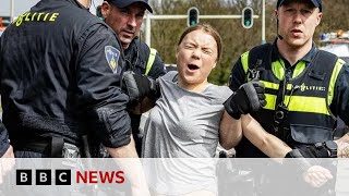 Greta Thunberg arrested at Hague climate protest  BBC News [upl. by Htebsle562]