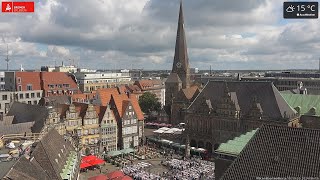 Bremen Webcam  Blick auf den Marktplatz Rathaus Roland und die Liebfrauenkirche [upl. by Aidualk]