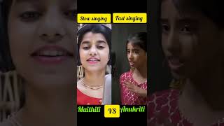 Aigiri Nandini bhakti song  Maithili VS Anukriti cover song battle shortsvideos mashupsong duet [upl. by Neztnaj]