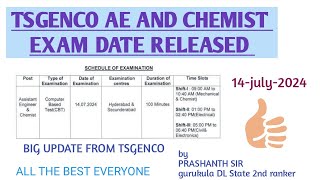 TSGENCO CHEMIST AND AE EXAM DATE RELEASED 14July2024 tsgenco preparation [upl. by Titus476]