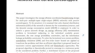 Energy Efficient Coordinated Beamforming in Multi Pair MISO Networks With CDI and Eavesdroppers [upl. by Ahsemrac]