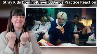 Stray Kids quotDOMINOquot UNVEIL Track  Dance Practice REACTION [upl. by Eikkin442]