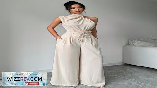 Firerie Womens Apricot Elegant Commuter Stacked Neck Top And Wide Leg Pants Review [upl. by Yednil195]