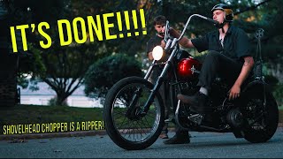 Shovelhead Chopper is DONE FIRST RIPS ON HARDTAIL FRAME [upl. by Nnauol]