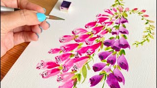 5 MINUTE Watercolor Foxglove Flowers for Beginners Timelapse [upl. by Einwat]