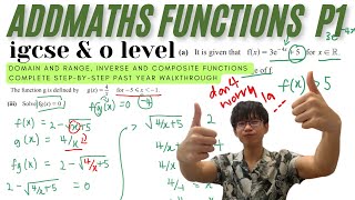 IGCSE amp O LEVEL ADDMATHS  FUNCTIONS  Find domain and range inverse solve composite function [upl. by Liryc]