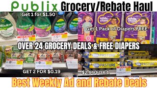 PUBLIX COUPONING 82994  FREE DIAPERS  OVER 24 ALL DIGITAL GROCERY DEALS USING REBATE APPS [upl. by Jenilee220]