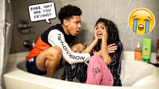 CRYING IN THE SHOWER FULLY CLOTHED PRANK ON MY BOYFRIEND Cutest Reaction [upl. by Hsirrehc706]