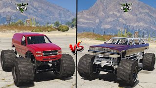 GTA 5 MONSTER TRUCK VS GTA 5 LEMO MONSTER TRUCK  WHICH IS BEST [upl. by Ainavi]