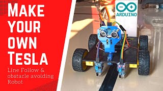 Arduino obstacle avoiding line follower robot projects code 2021 [upl. by Bolme]