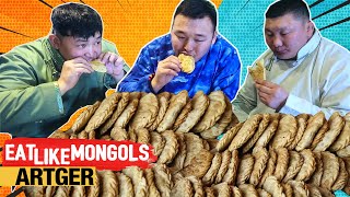 A Mighty Mongolian HUUSHUUR Lunch For Mighty Mongolian Wrestlers  Mukbang  Eat Like Mongols [upl. by Akilak]