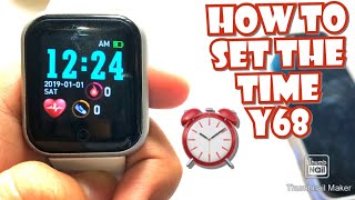 HOW TO SET THE TIME AND DATE ON Y68 SMARTWATCH  TUTORIAL  ENGLISH [upl. by Adnahsal704]