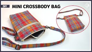 DIY Double zipper mini crossbody bag  phone purse bag  sewing tutorial Tendersmile Handmade [upl. by Wilser]