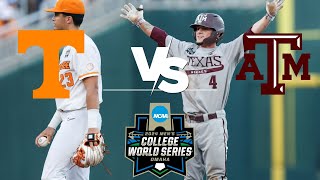 Texas AampM defeats Tennessee in Game 1 of CWS finals [upl. by Brad53]