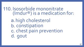 Top 200 Drugs Practice Test Question  Isosorbide mononitrate Imdur is a medication for PTCB Prep [upl. by Ellecrag]