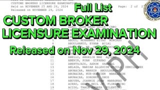 CUSTOM BROKER LICENSURE EXAMINATION RELEASED ON NOV 29 2024 COMPLETE LIST [upl. by Yarw]