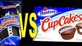 Hostess Cupcakes vs Little Debbie Snack Cakes  FoodFights Reviews Cream Filled Chocolate Cup Cakes [upl. by Arvie]