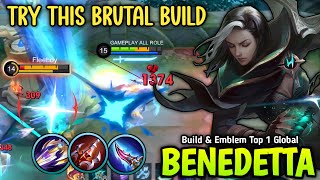 BENEDETTA BEST ONE HIT BUILD AND EMBLEM TO GET MAX DAMAGE 2024  BUILD TOP 1 GLOBAL BENEDETTA [upl. by Hamilton]