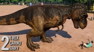 Jurassic World Evolution  2 TRex 2 Carnotaurus amp 2 Baryonyx Breakout amp Fight 1080p 60FPS [upl. by Meagan392]