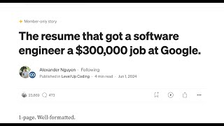 Resume which got software engineer 300000 job at Google [upl. by Eetsud794]