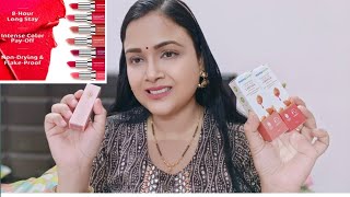 Newly Mamaearth Creamy Matte Long Stay Lipstick 9 Shades Review amp Demo One shade dupe pillow talk [upl. by Ytirev698]