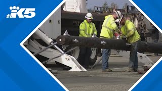 Crews repair fallen power poles in Enumclaw [upl. by Marks]