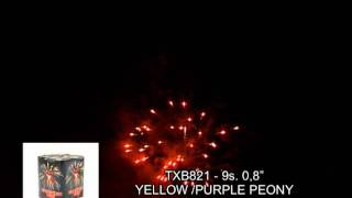 Fajerwerki TXB821 YellowPurple Peony 9s 08quot Triplex [upl. by Pauwles]