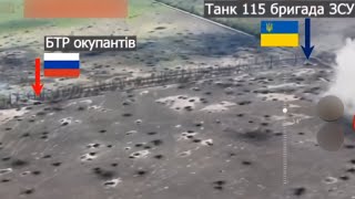 Ukrainian Tank Destroy Russian BTR82 Armored Vehicle At Close Range [upl. by Inaluahek]