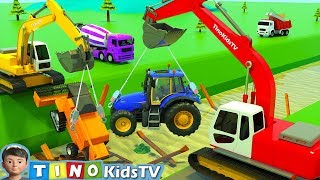 Excavator and Construction Trucks for Kids  Building Destroyed Bridge for Children [upl. by Ruggiero]